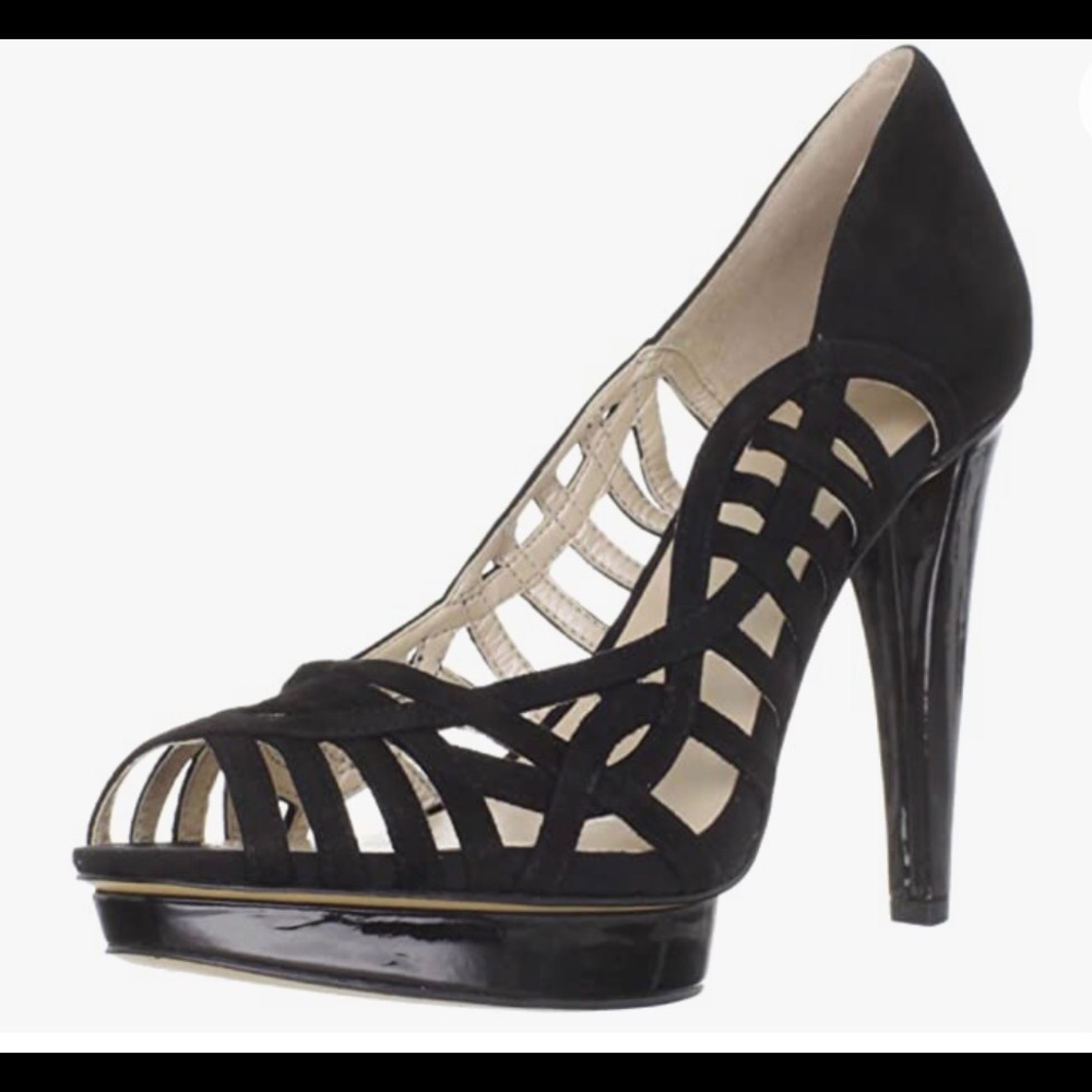 Nine West Speed Up Blk Suede Platform Sandals 9.5